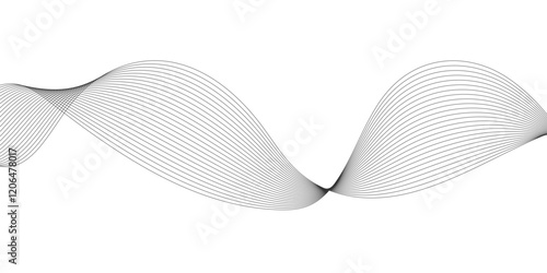 Abstract black and white wave element for design. Digital frequency track equalizer. Wave with lines created using blend tool.
 Stylized line art background. Vector illustration. 