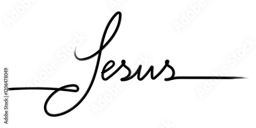 Hand-drawn Christian inscription "Jesus" isolated on white background. Calligraphy lettering. Religion and Christianity. Christian Words and Phrases. Vector illustration