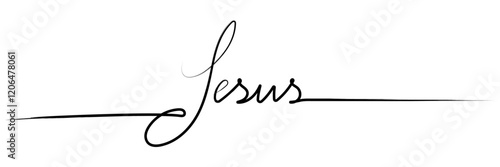 Hand-drawn Christian inscription "Jesus" isolated on white background. Calligraphy lettering. Religion and Christianity. Christian Words and Phrases. Vector illustration