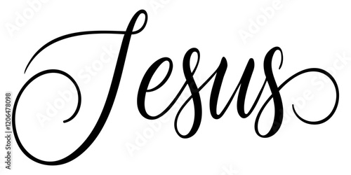 Hand-drawn Christian inscription and word "Jesus" isolated on white background. Calligraphic inscription. Religion and Christianity. Christian words and phrases. Vector illustration