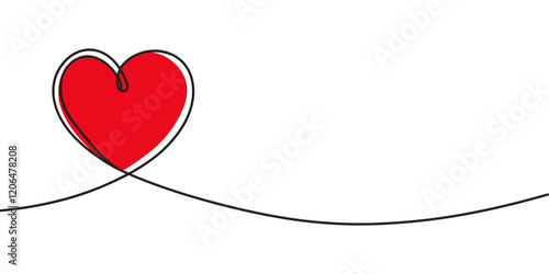 Heart hand drawn. Heart continuous line drawing. Single contour heart for love design. Single line art sketch heart. Symbol love. Simplicity sign isolated on white background. Vector illustration