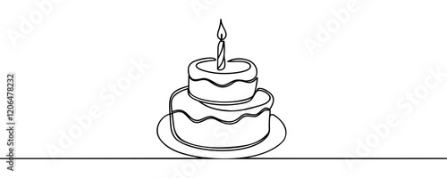 Elegant Birthday Cake continuous one line drawing doodle vector illustration