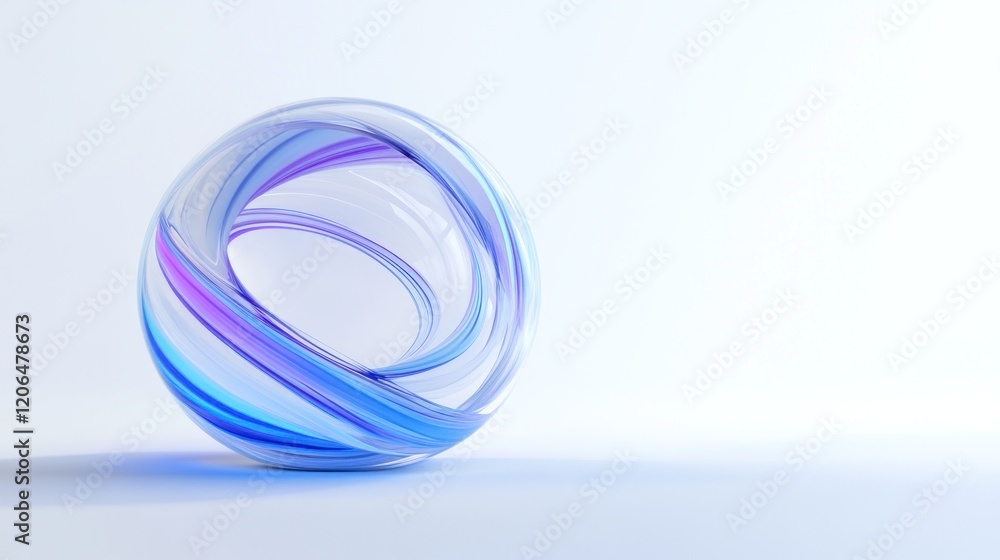 Abstract Glass Sphere with Swirling Blue and Purple Lines Abstract Glass Sphere with Swirling Blue and Purple Lines