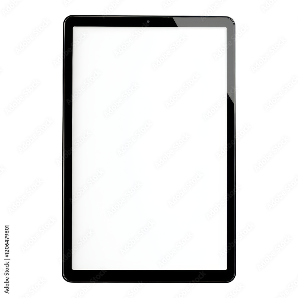 Modern black tablet computer with blank white screen isolated transparent background for mockup Modern black tablet computer with blank white screen isolated transparent background for mockup