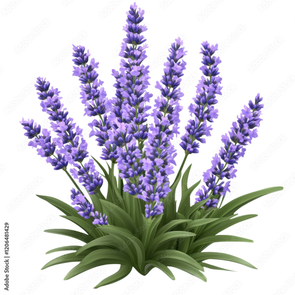 Fototapeta premium Vibrant Purple Lavender Flowers Bush Aromatic Herb Plant Detailed Illustration