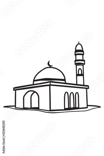 Simple Mosque Line Art Illustration	mosque, line, art, simple, islamic, building, architecture, illustration, dome, minaret, prayer, muslim, culture, 