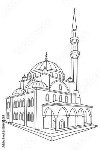 Grand Mosque Line Art Perspective