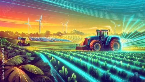 Wallpaper Mural Futuristic Farm Landscape with Tractor and Solar Panels Torontodigital.ca