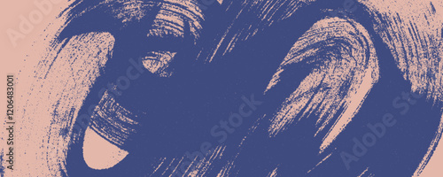 Grainy curved bold brush stroke with spray stipple texture. Retro vector overlay background.