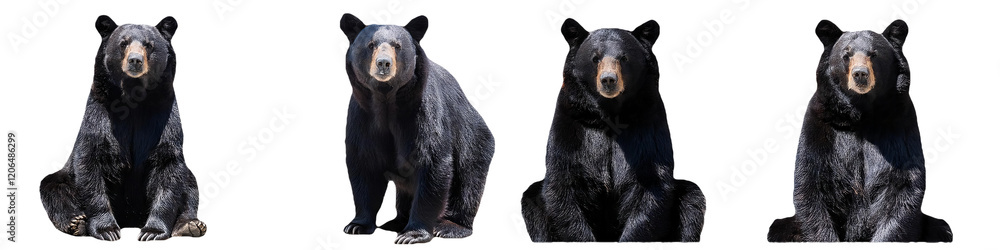 Fototapeta premium Black bear sitting in calm stance isolated on transparent background