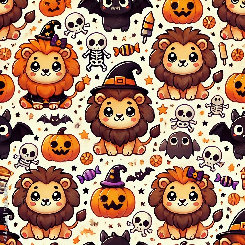 Fototapeta premium Halloween Cute Lion Pattern
