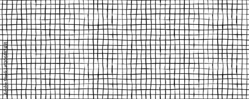 Hand drawn grid seamless pattern. Checked doodle wallpaper. Square gingham background, grunge thin lines.