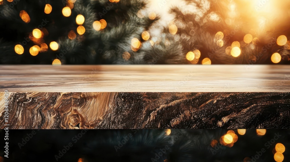 Closeup of polished wood table edge, warm golden bokeh lights, timeless craftsmanship and elegance Closeup of polished wood table edge, warm golden bokeh lights, timeless craftsmanship and elegance