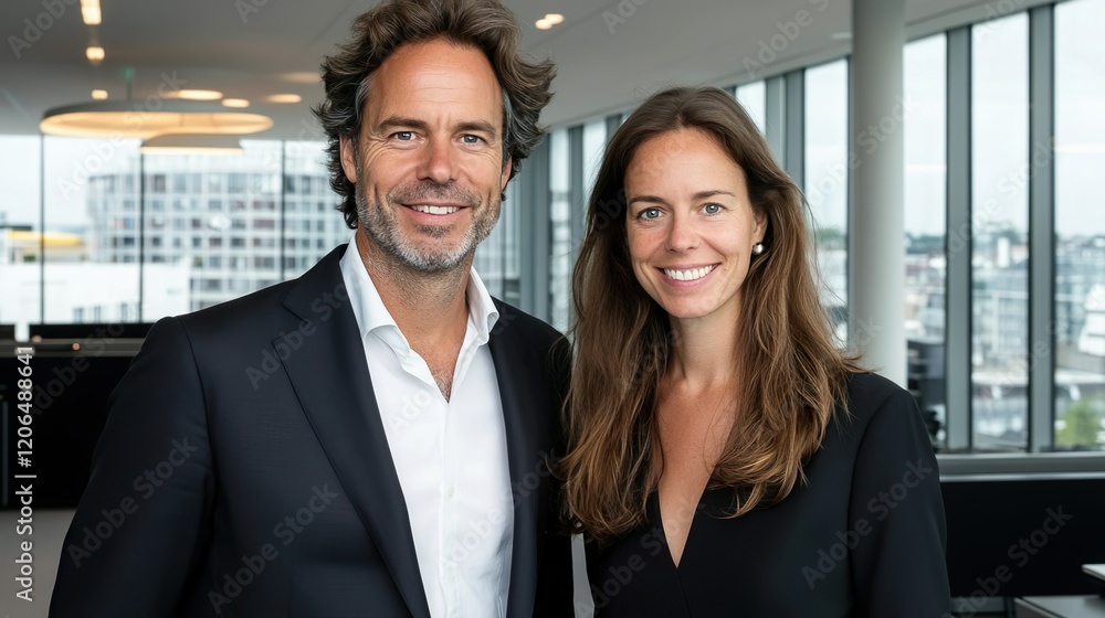 Confident Business Partners Smiling at Camera Office Collaboration Leadership Success