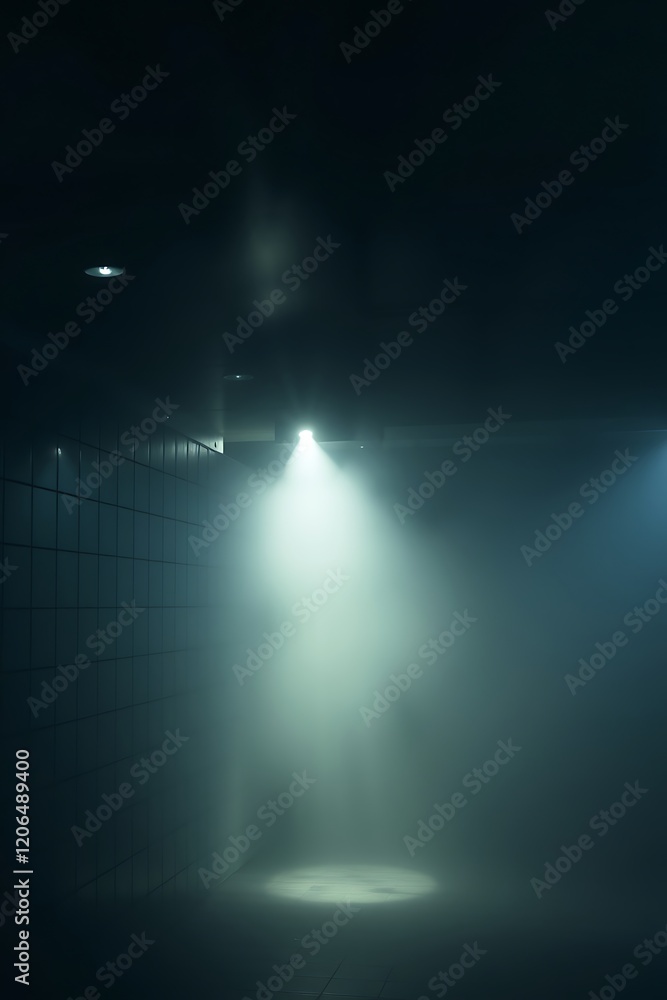 Dark, smoky tunnel with single spotlight. Dark, smoky tunnel with single spotlight.