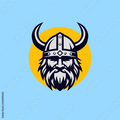 Minimalist monochrome logo design of viking helmet