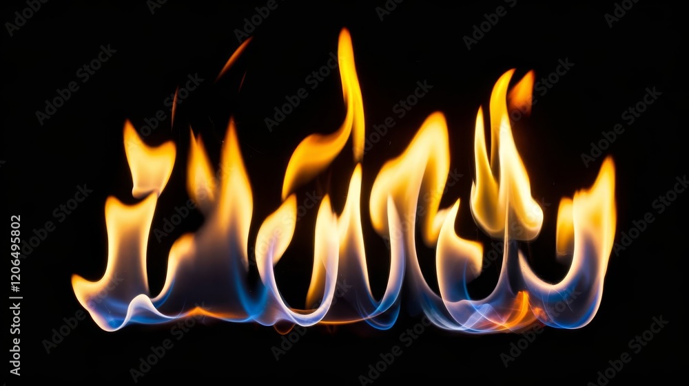 Intense flames flickering brightly, isolated on a pure black background Intense flames flickering brightly, isolated on a pure black background