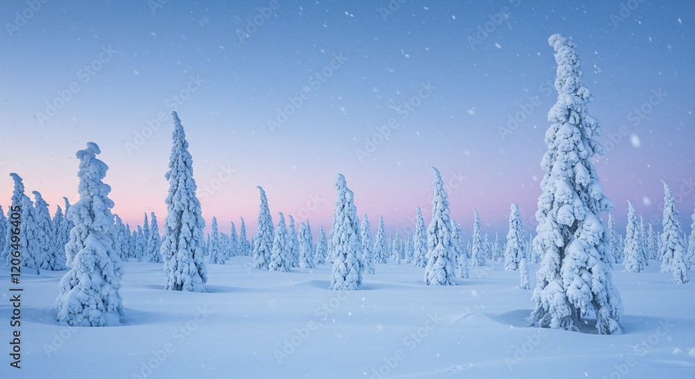 Fototapeta premium A frozen forest where the trees are made of shimmering ice and glow faintly