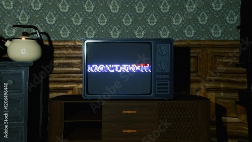 Hypnotic Spiral on the screen of a classic retro old TV also displaying short subliminal messages to Control and Influence Mind Concept Animation