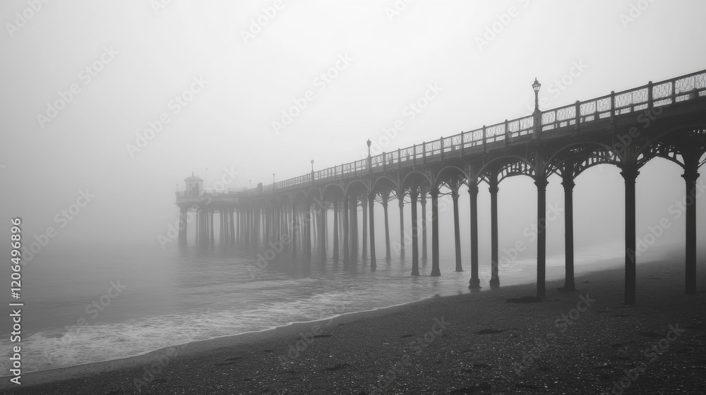 Obraz premium Misty Pier on a Grey Coastal Morning