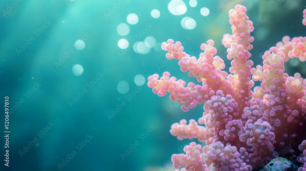 Fototapeta premium Pink coral in a turquoise ocean. Serene underwater scene.