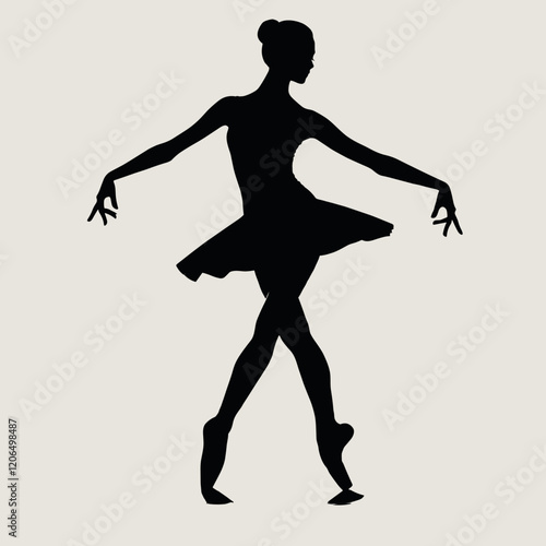 Title: Silhouette of ballerina in elegant pose on white background