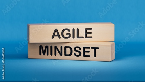 Agile mindset symbol. Concept words Agile mindset on wooden blocks. Business flexible and agile mindset concept. Copy space.3D rendering on blue background. photo