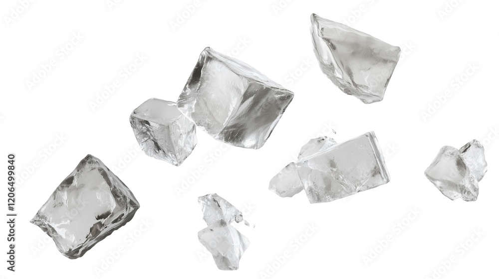 Obraz premium Flying ice cubes, isolated on transparent background 