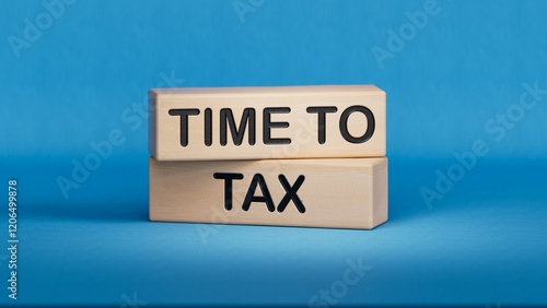 TIME TO TAX - text on wooden cubes. Wooden cube blocks. Copy space.3D rendering on blue background.