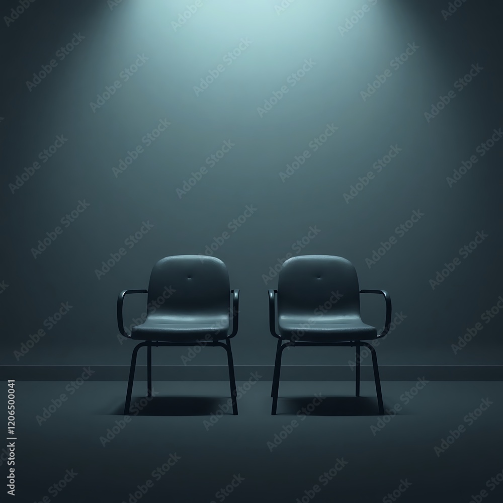 Two chairs in a dimly lit room. Two chairs in a dimly lit room.