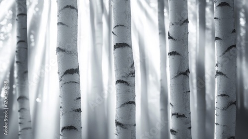 Sunlit Birch Forest in Monochrome