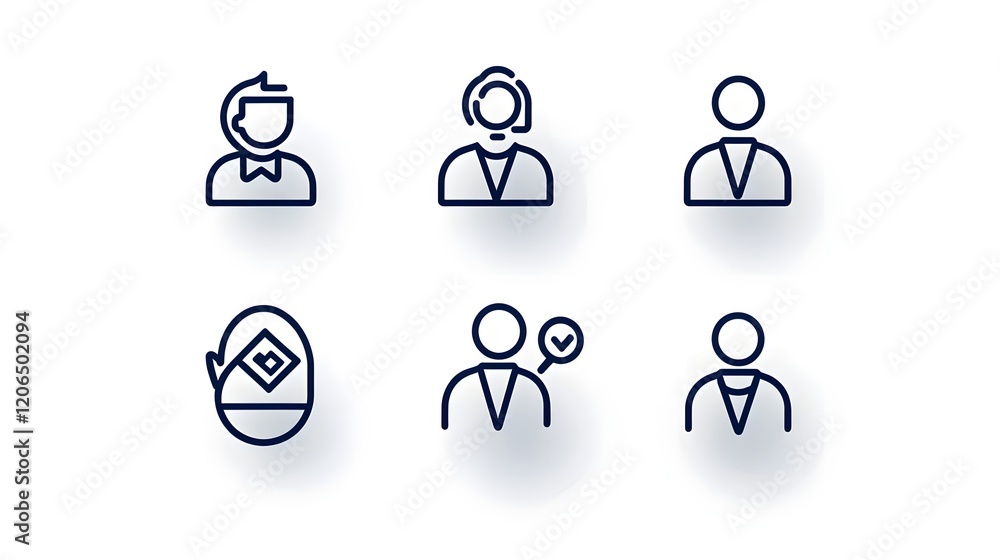 Collection of 6 clean and thin line art icons designed to represent human figures teams groups and community for contemporary business and organizational visual identity branding and interface design Collection of 6 clean and thin line art icons designed to represent human figures teams groups and community for contemporary business and organizational visual identity branding and interface design