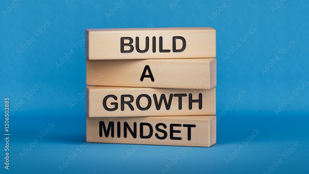 Build a growth mindset symbol. Concept words Build a growth mindset on wooden blocks.Business and Build a growth mindset world concept.3D rendering on blue background. Build a growth mindset symbol. Concept words Build a growth mindset on wooden blocks.Business and Build a growth mindset world concept.3D rendering on blue background.