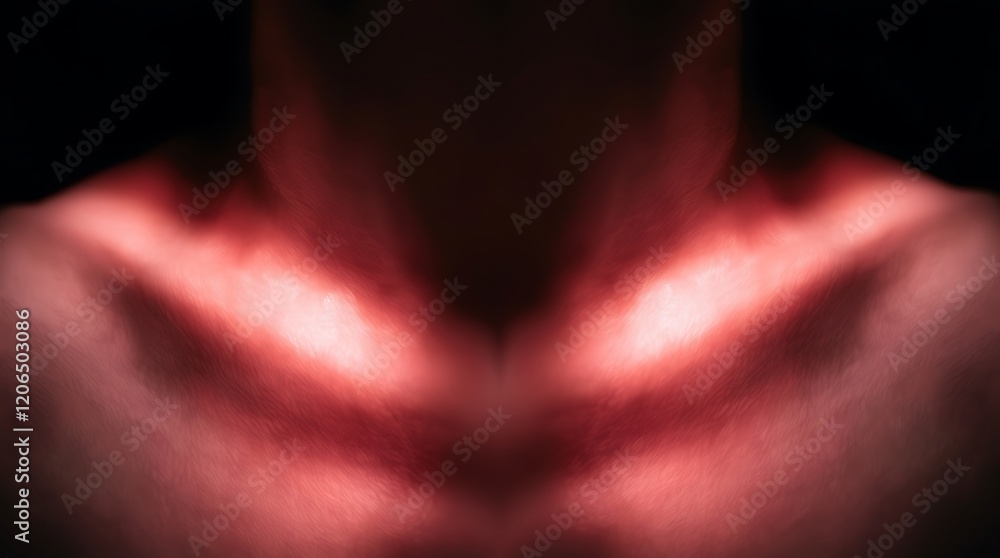 Abstract red light on neck and chest. Abstract red light on neck and chest.