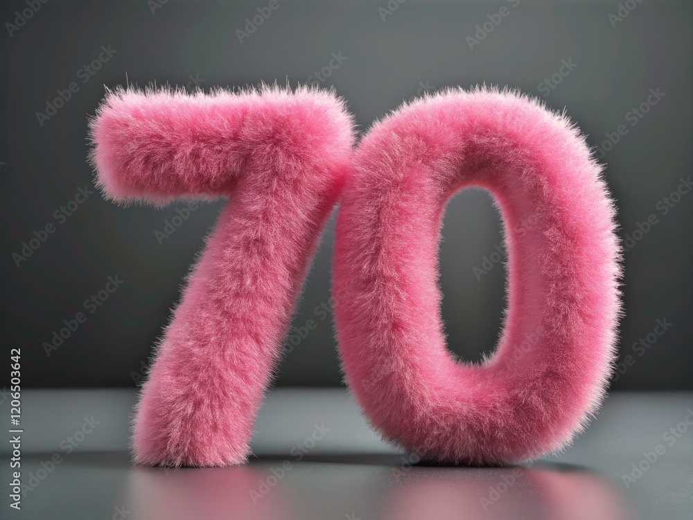 Macro Fluffy Pink Number 70, Closeup Grey Background, Anniversary, Birthday, Celebration, Number Seventy, Pastel, Texture, Photography Macro Fluffy Pink Number 70, Closeup Grey Background, Anniversary, Birthday, Celebration, Number Seventy, Pastel, Texture, Photography