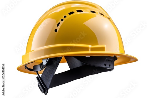 Yellow safety construction helmet isolated on white background photo