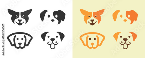 Set of puppy dogs head face icon background design isolated vector