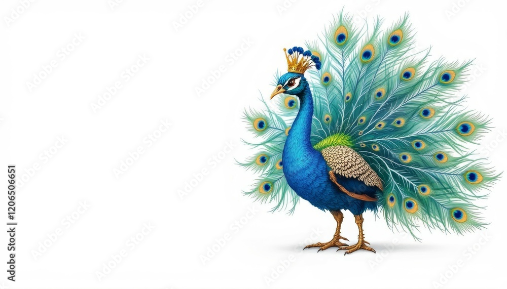 Fototapeta premium Majestic Peacock with Crown Stunning Illustration