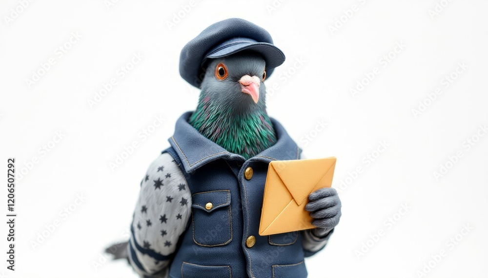 Pigeon Mailman in Uniform Holding Envelope Pigeon Mailman in Uniform Holding Envelope