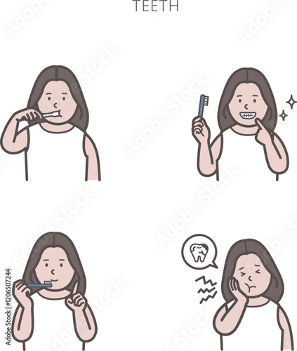 歯磨きをする女性の表情セット