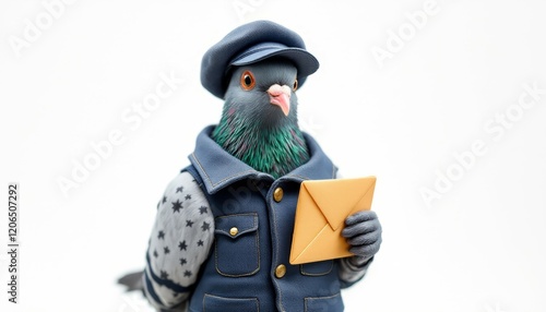 Pigeon Mailman in Uniform Holding Envelope