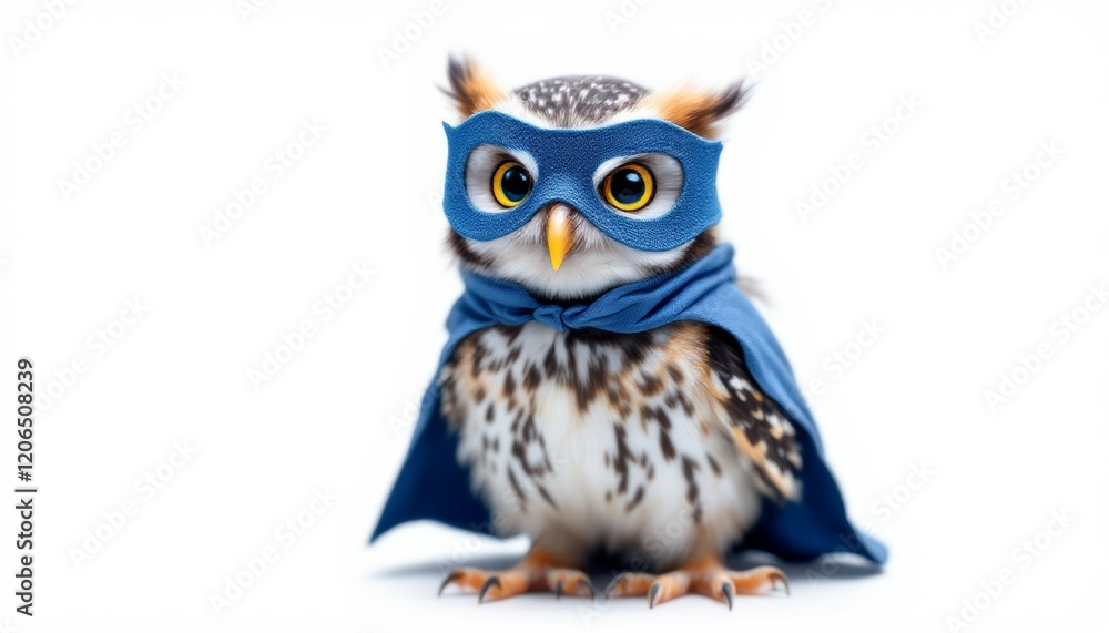 Naklejka premium Superhero Owl in Blue Cape and Mask