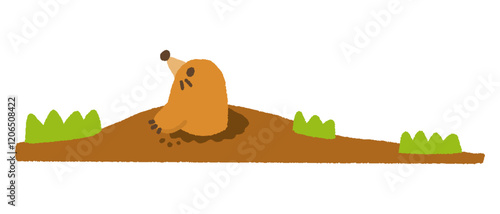 春が来て土から出てきたモグラのイラスト　手書き