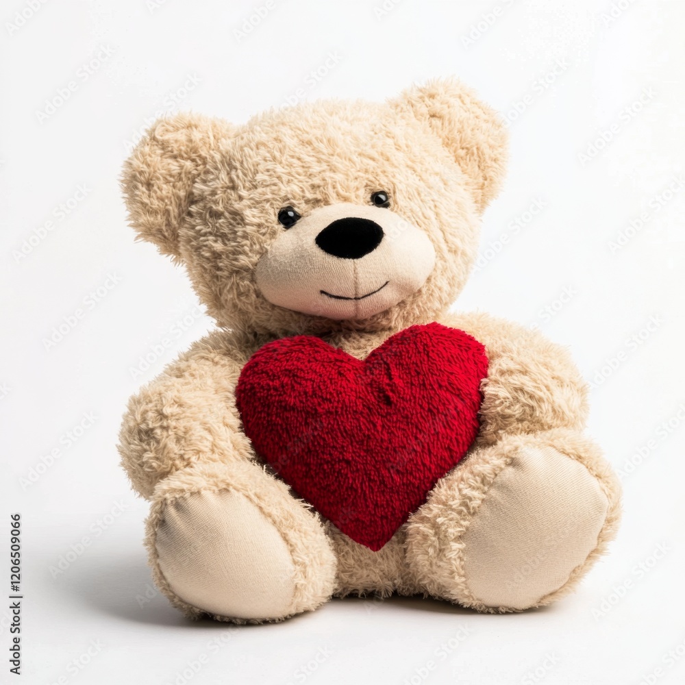 Cute teddy bear with a red heart on a white background Cute teddy bear with a red heart on a white background