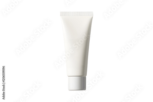 Cream tube plastic luxurious light white portable isolated on cut out PNG or transparent background. Modern bottle packaging products. Collapsible squeeze tube cosmetic containers with flip lid.