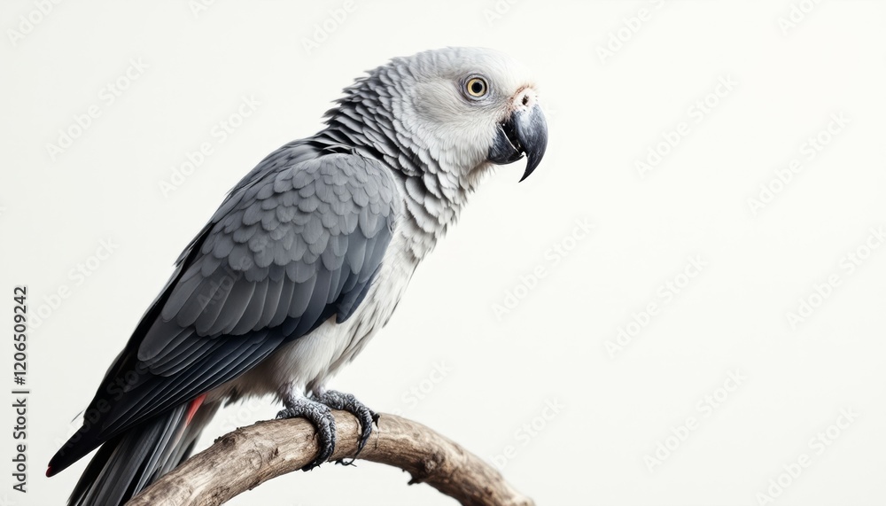 Obraz premium African Grey Parrot Bird on Branch Wildlife Photography
