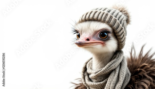 Cute Ostrich in Winter Hat and Scarf photo