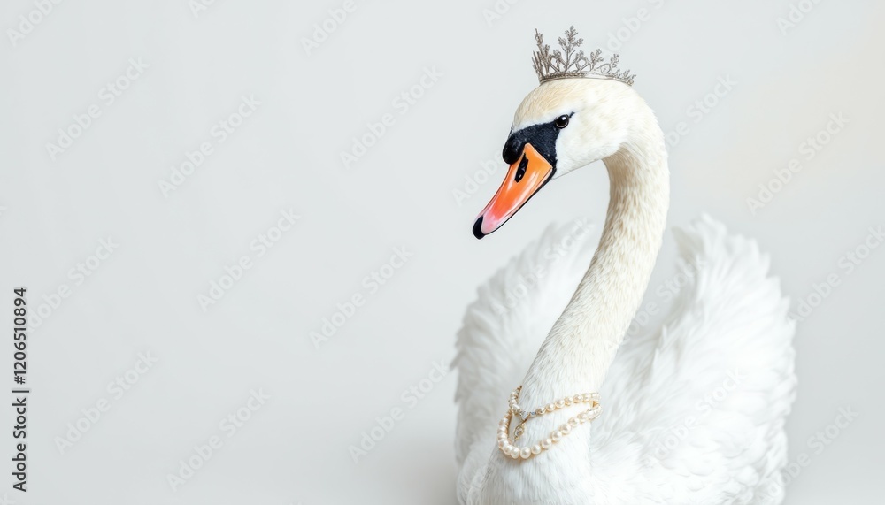 Obraz premium Elegant Swan with Crown and Pearls Stunning Bird Photography