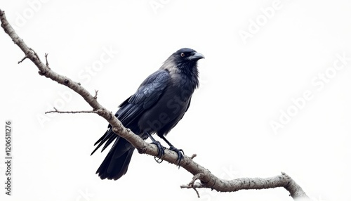 Jackdaw Bird Perched on Branch Winter Wildlife Photography photo