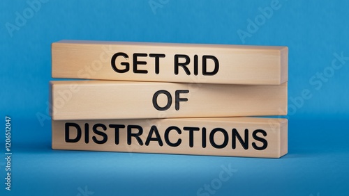 Distractions symbol. Concept word Get rid of Distractions. Business and Get rid of Distractions concept. Copy space.3D rendering on blue background.